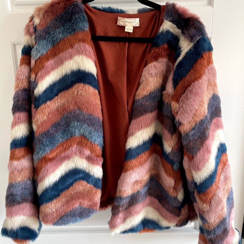 Band of Gypsies Blue and Pink Fuzzy Jacket